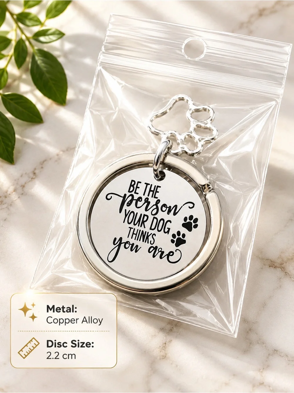 Dog Keyring with Saying and Dog Paw